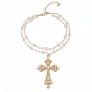 🆕️ Elegant Gold and Pearl Cross Necklace